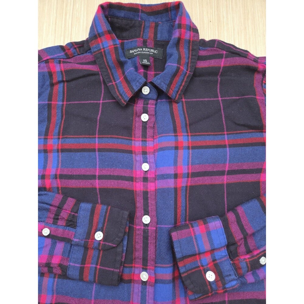 Banana Republic Womens Dillon Classic Fit Plaid Flannel Shirt XS Button Up